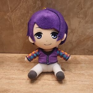 Plush Toy with Purple Hair and Colorful Sleeves